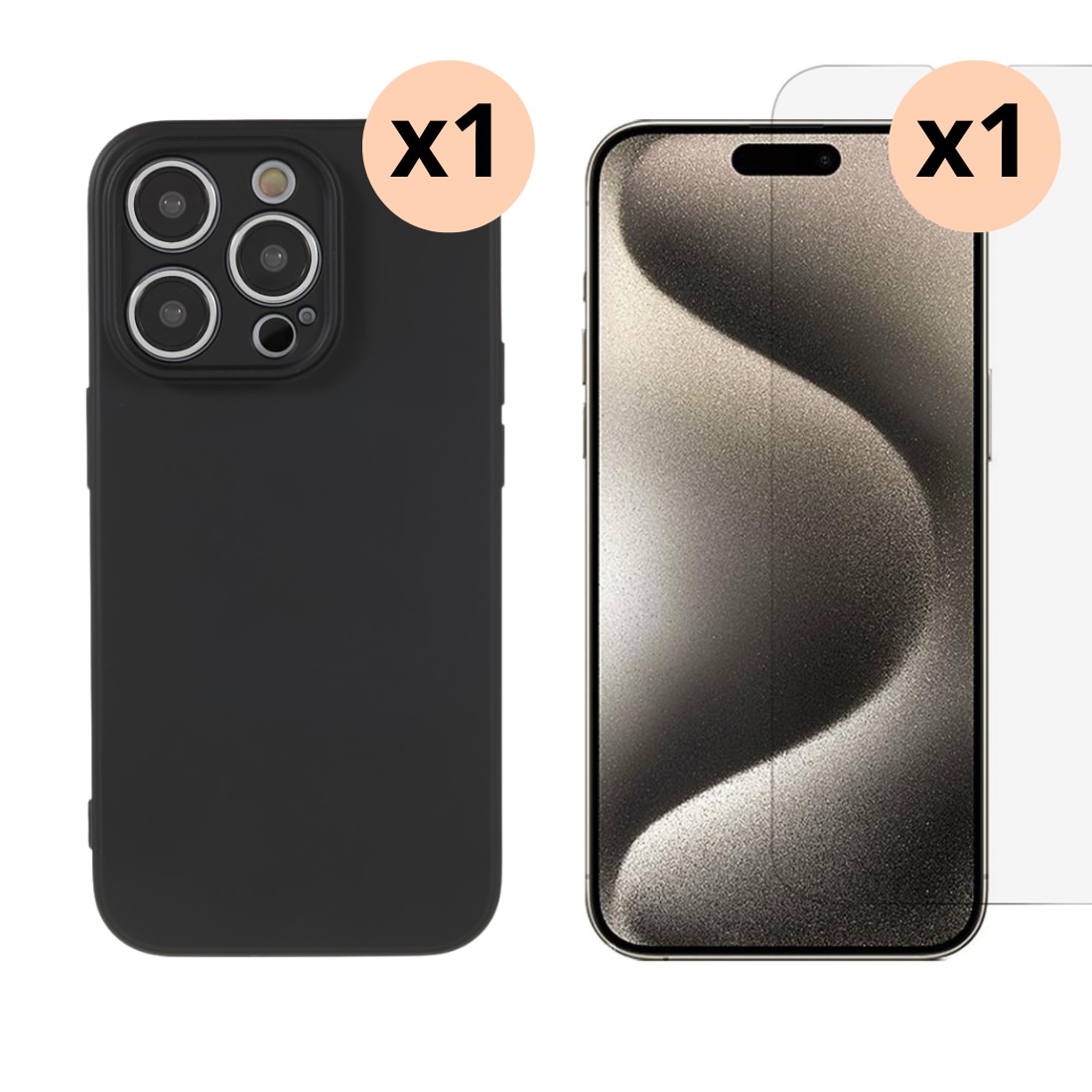 iPhone 15 Pro Sett med TPU-deksel og Skjermbeskyttelse