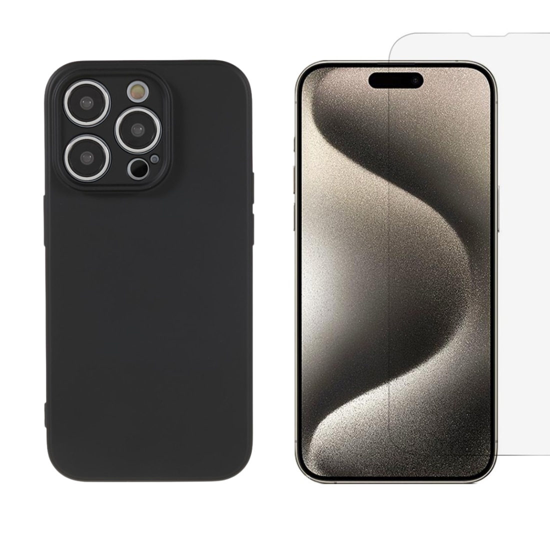 iPhone 15 Pro Sett med TPU-deksel og Skjermbeskyttelse