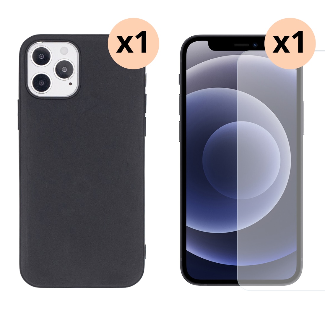 iPhone 12/12 Pro Sett med TPU-deksel og Skjermbeskyttelse