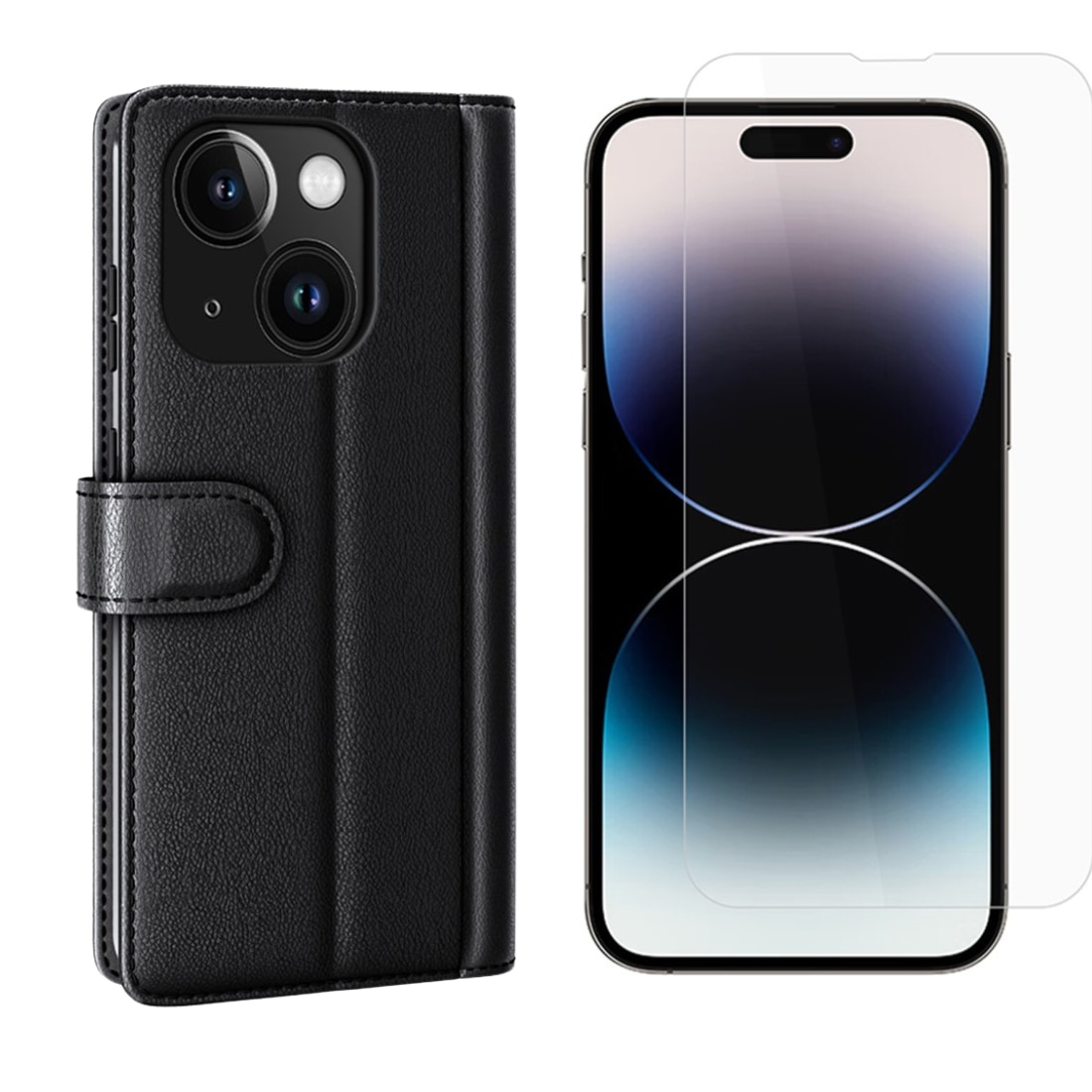 iPhone 15 Sett med Mobilveske og Skjermbeskyttelse