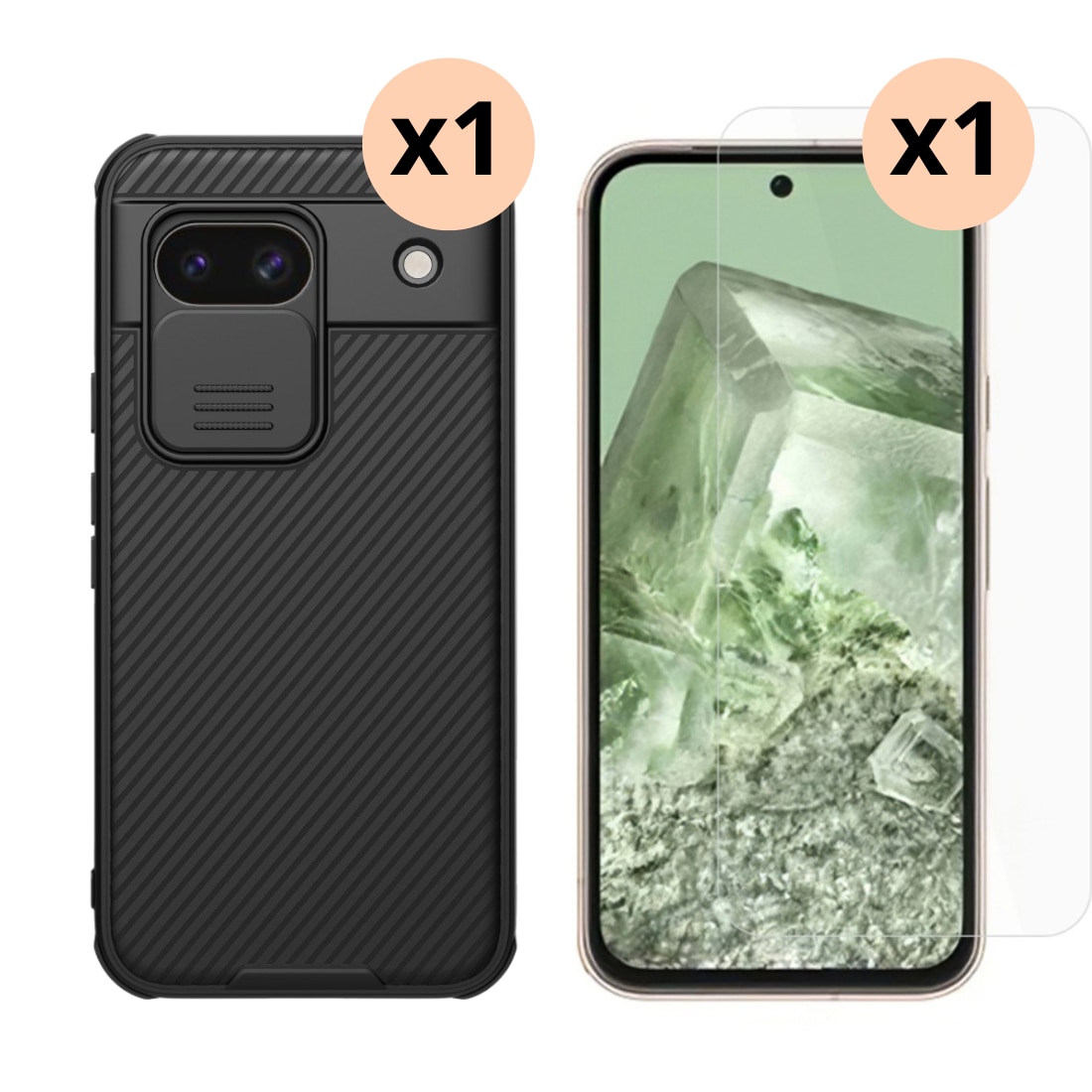 Google Pixel 8a Sett med CamShield Deksel og Skjermbeskyttelse