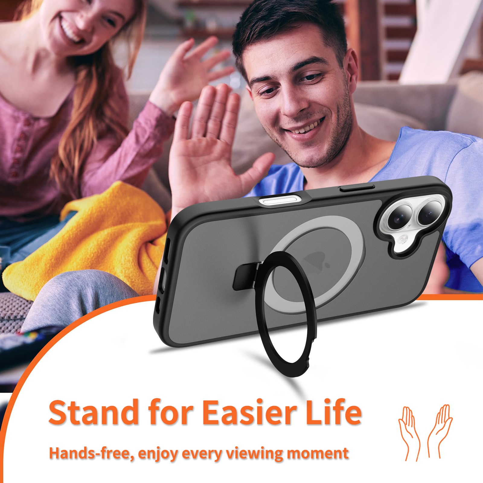 Hybriddeksel Magnetic Ring iPhone 16 Svart