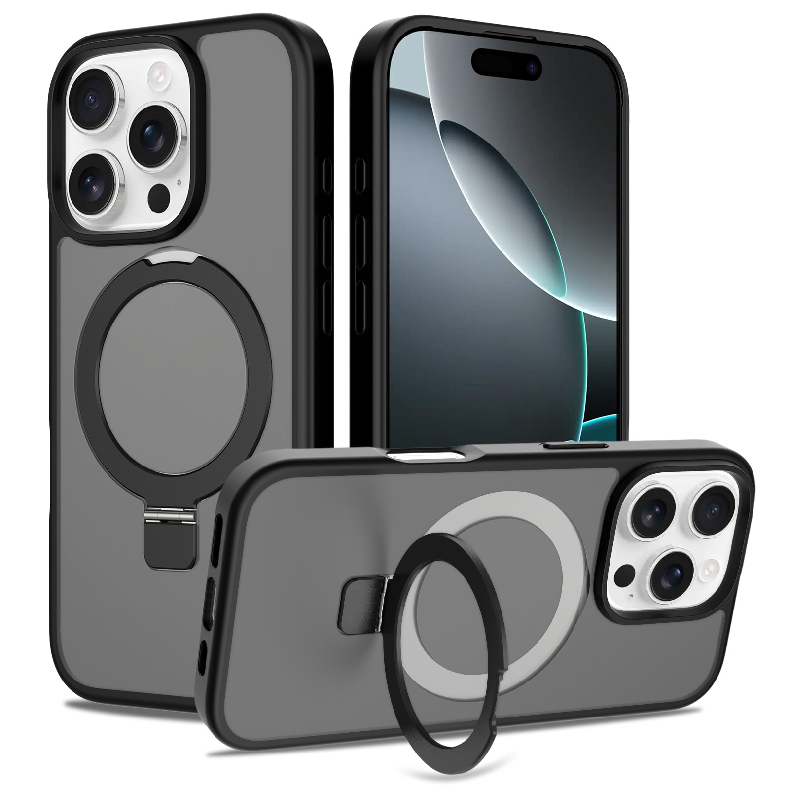 Hybriddeksel Magnetic Ring iPhone 16 Pro Max Svart