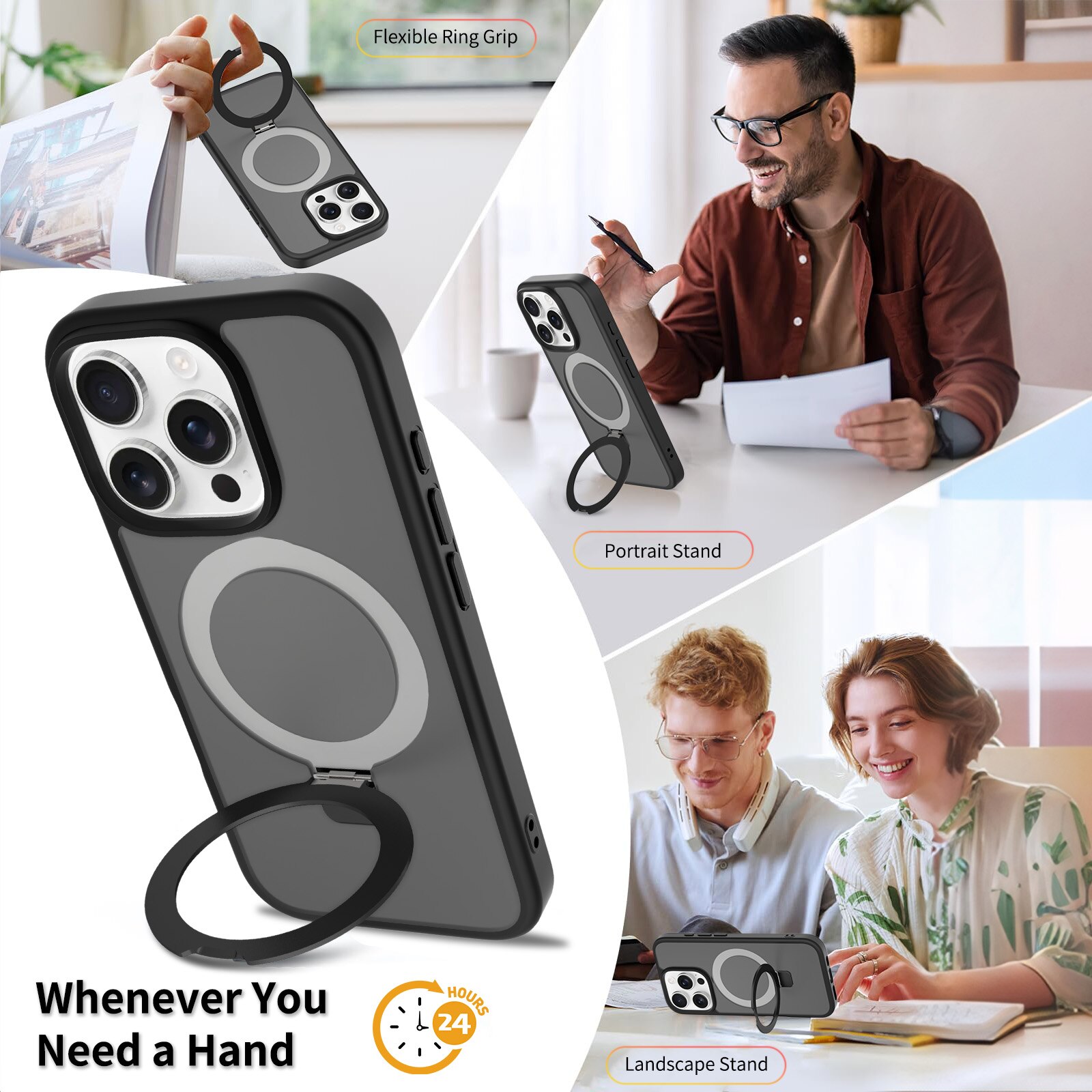 Hybriddeksel Magnetic Ring iPhone 16 Pro Svart