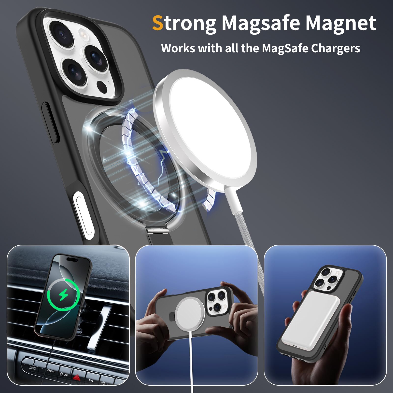 Hybriddeksel Magnetic Ring iPhone 16 Pro Svart