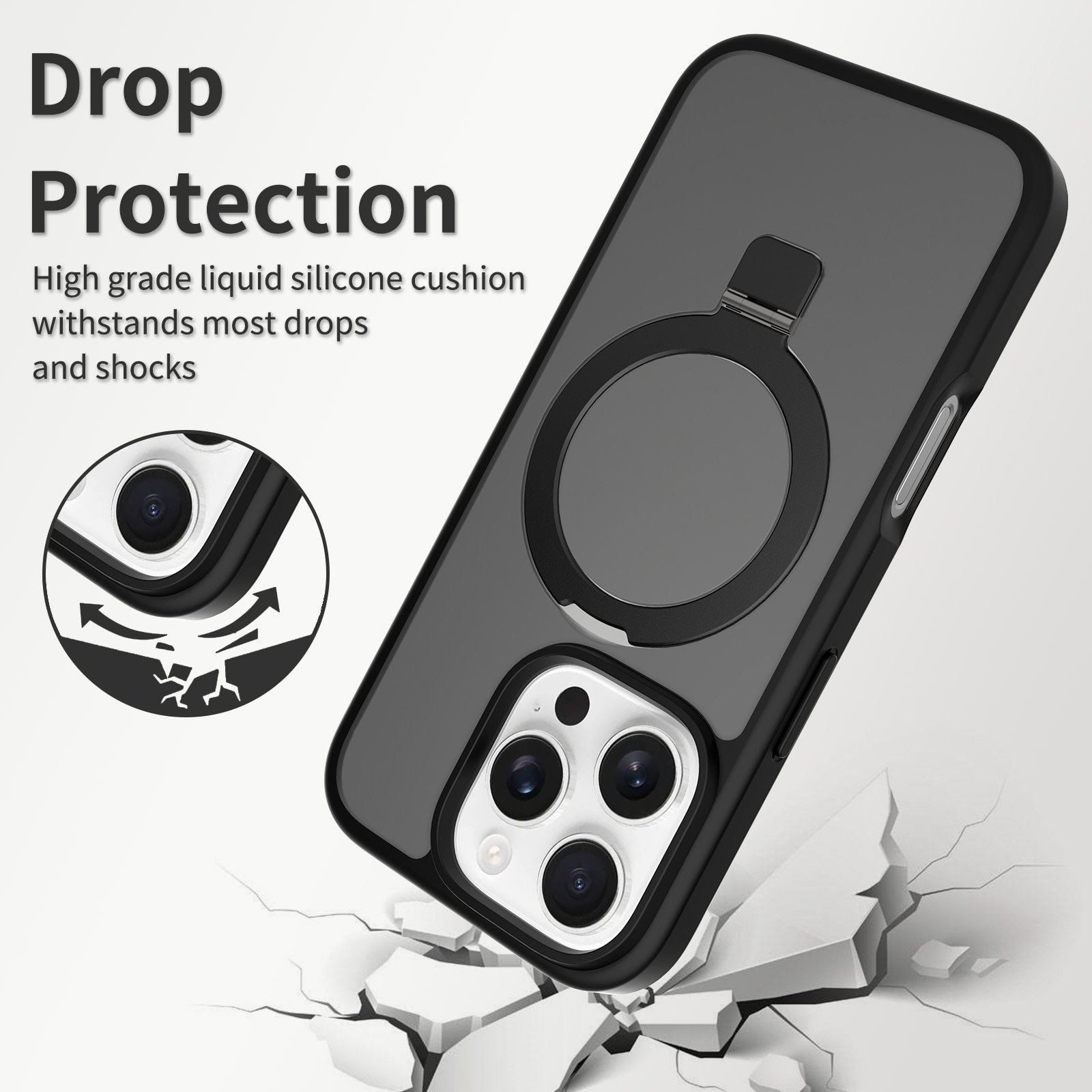 Hybriddeksel Magnetic Ring iPhone 16 Pro Svart
