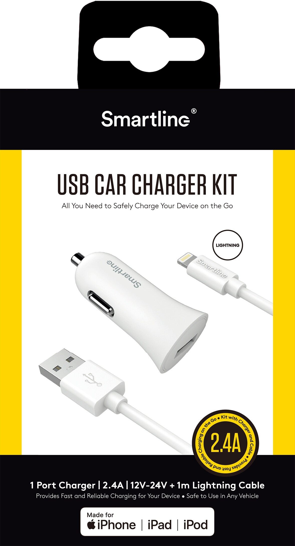 Billader USB+1M Lightning Kabel Hvit