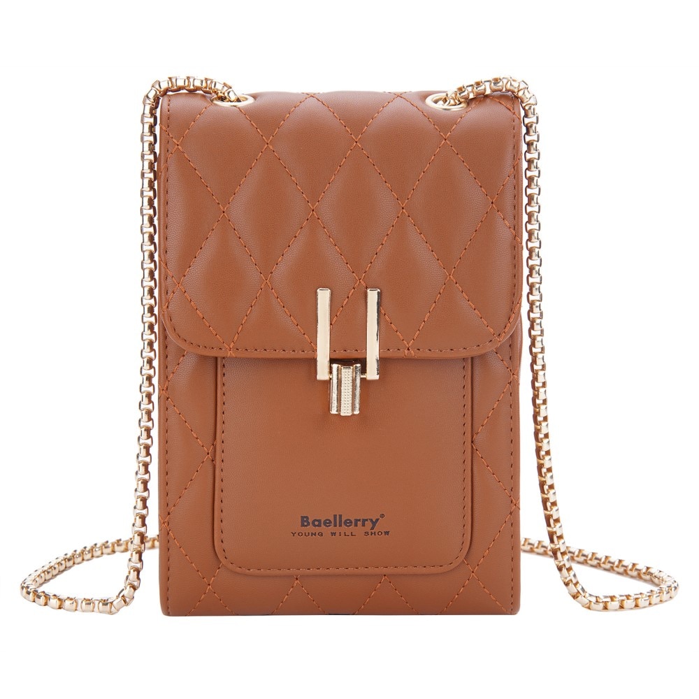 Quilted Crossbody Mini Wallet brun