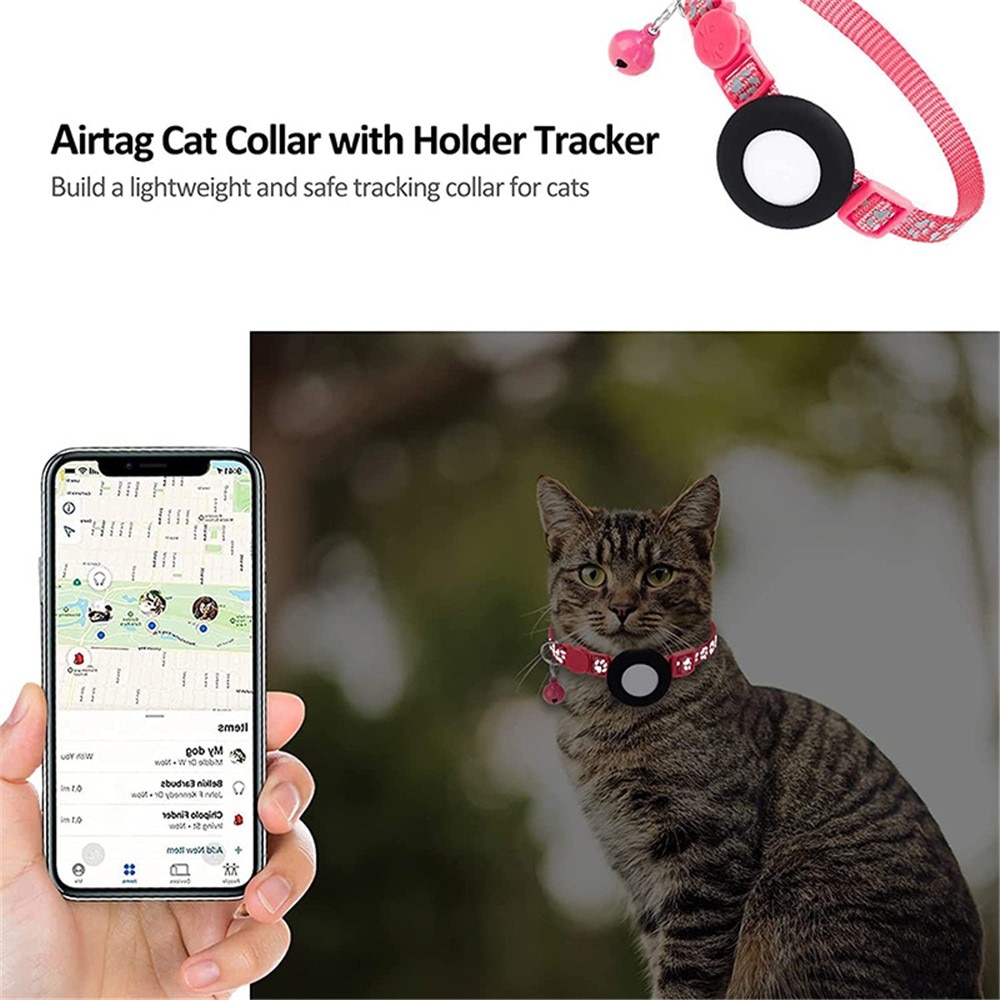 Apple AirTag Katt Halsbånd Reflekterende potetrykk  Rosa