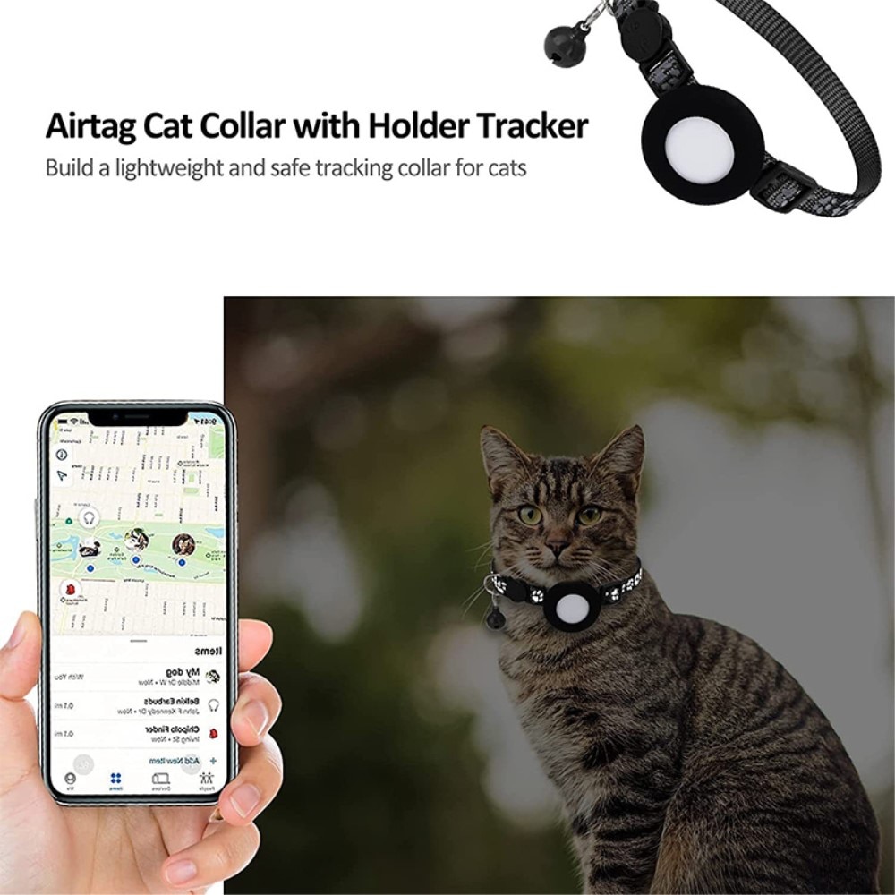 Apple AirTag Katt Halsbånd Reflekterende potetrykk svart