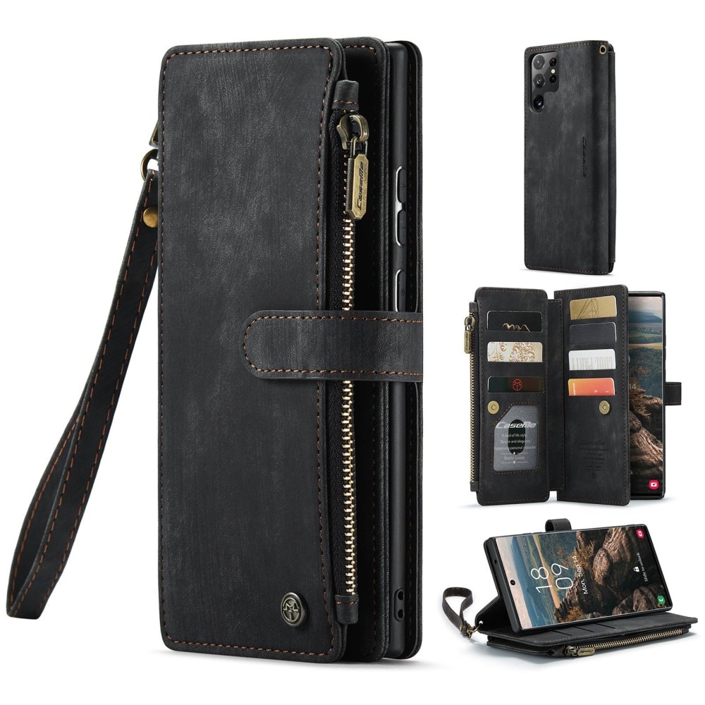 Zipper Wallet Samsung Galaxy S22 Ultra svart