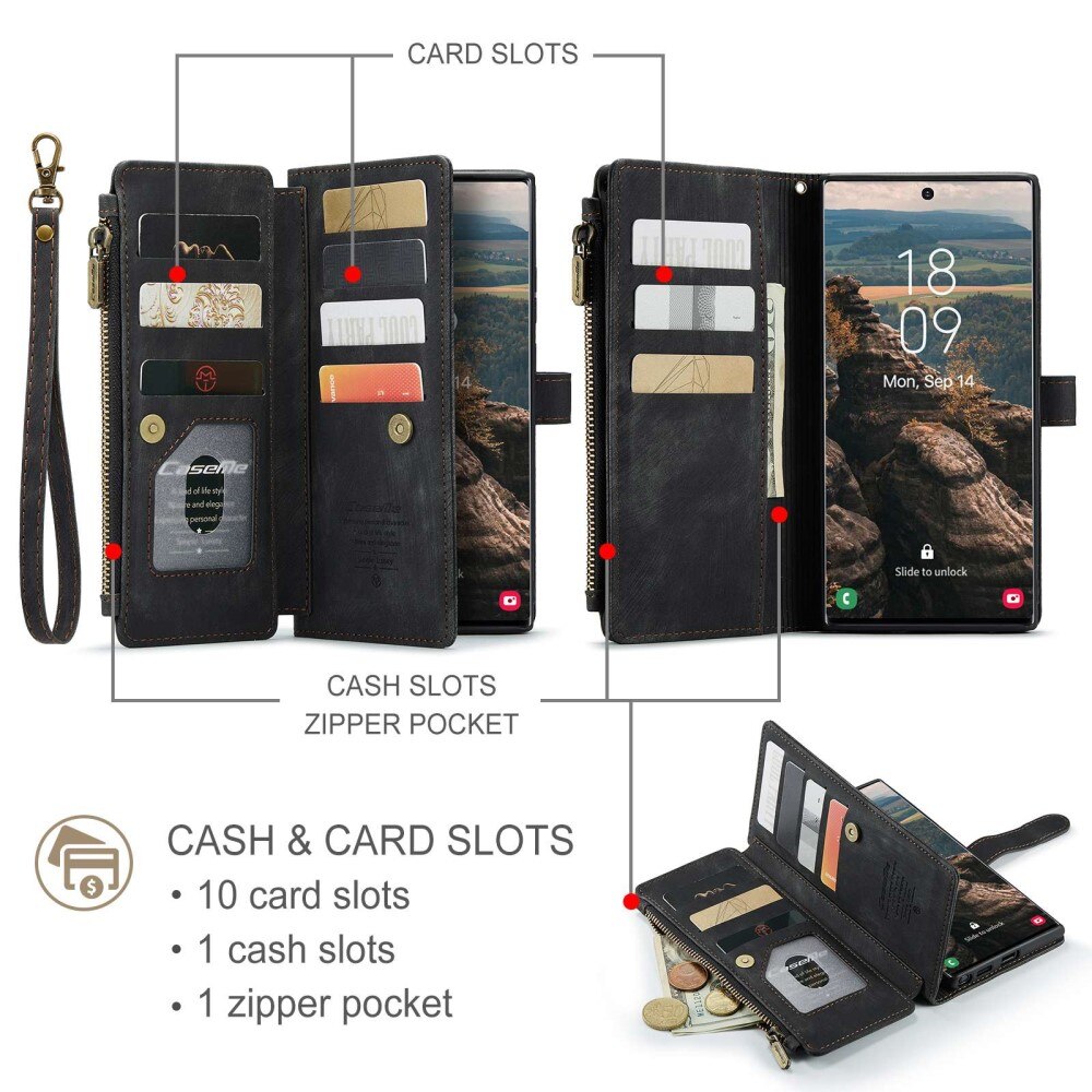 Zipper Wallet Samsung Galaxy S22 Ultra svart