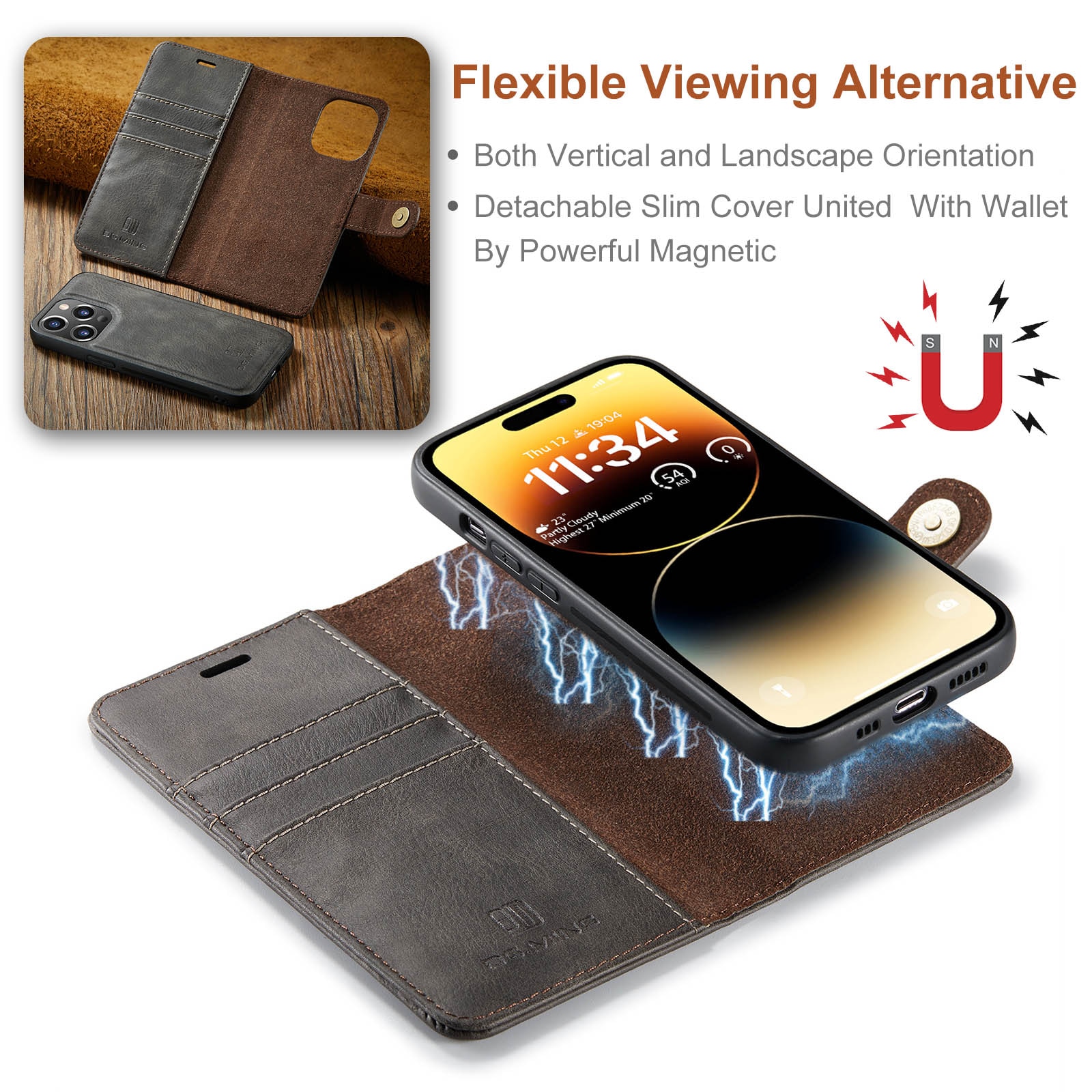 Magnet Wallet iPhone 15 Pro Brown