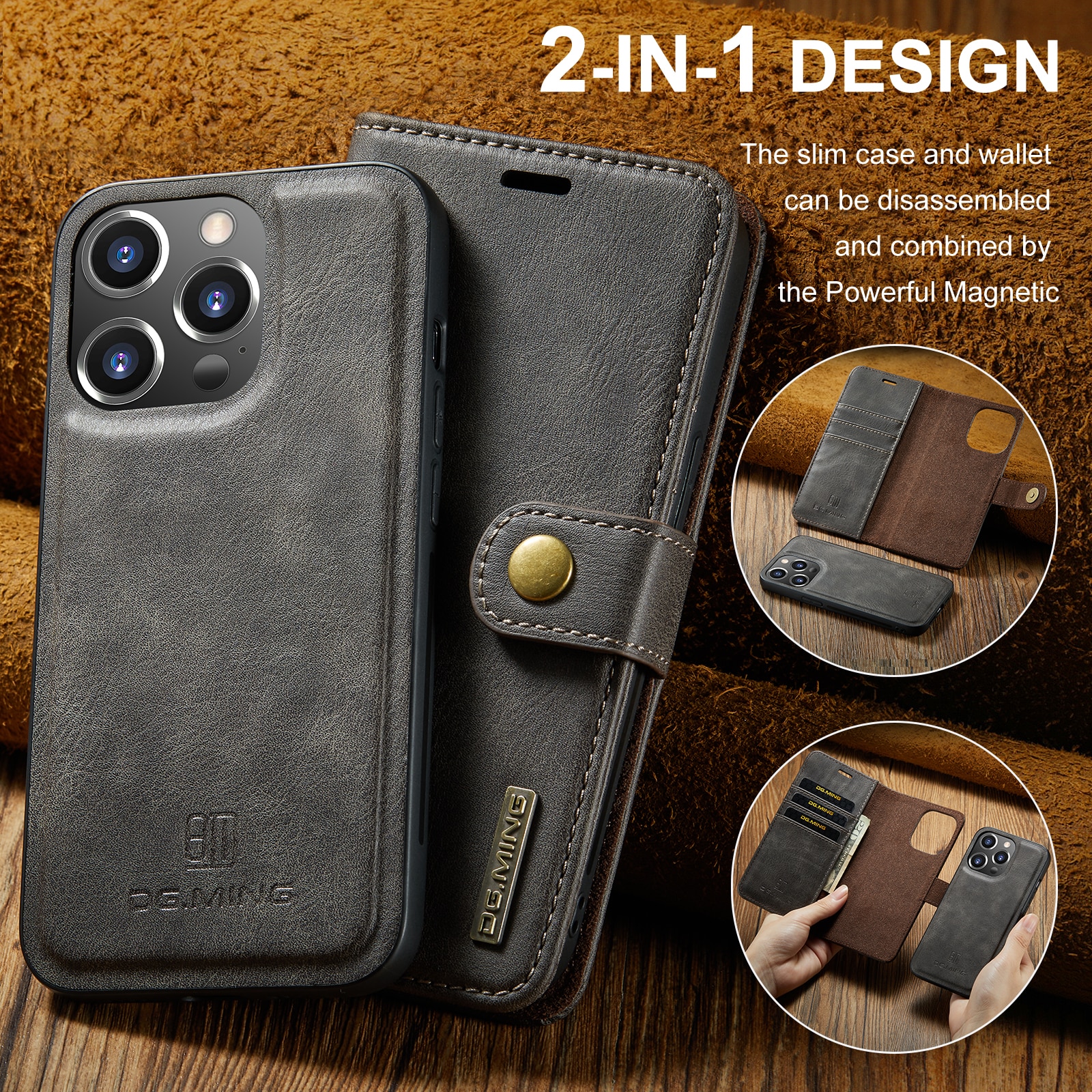 Magnet Wallet iPhone 15 Pro Brown