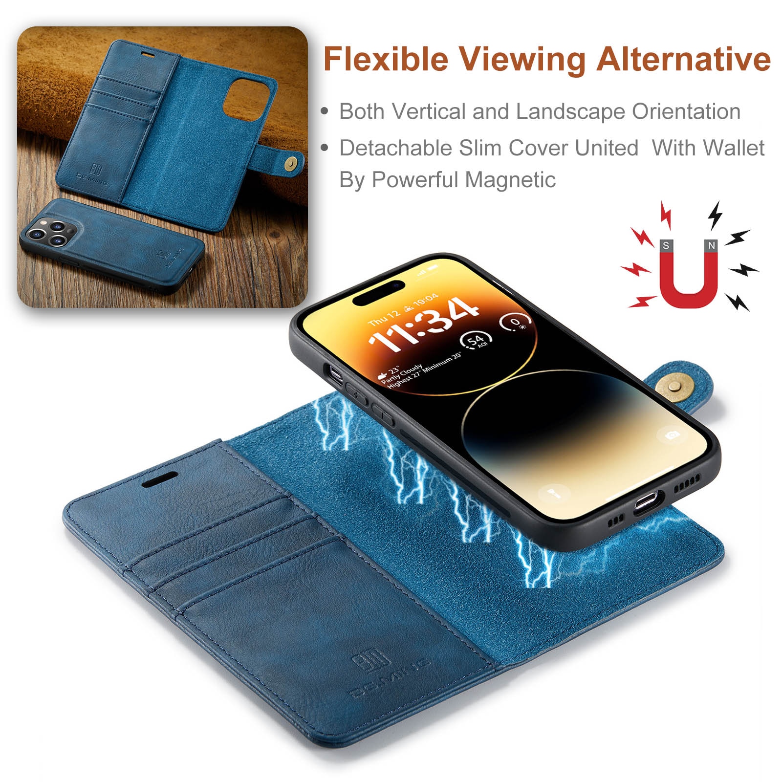 Magnet Wallet iPhone 15 Pro Max Blue