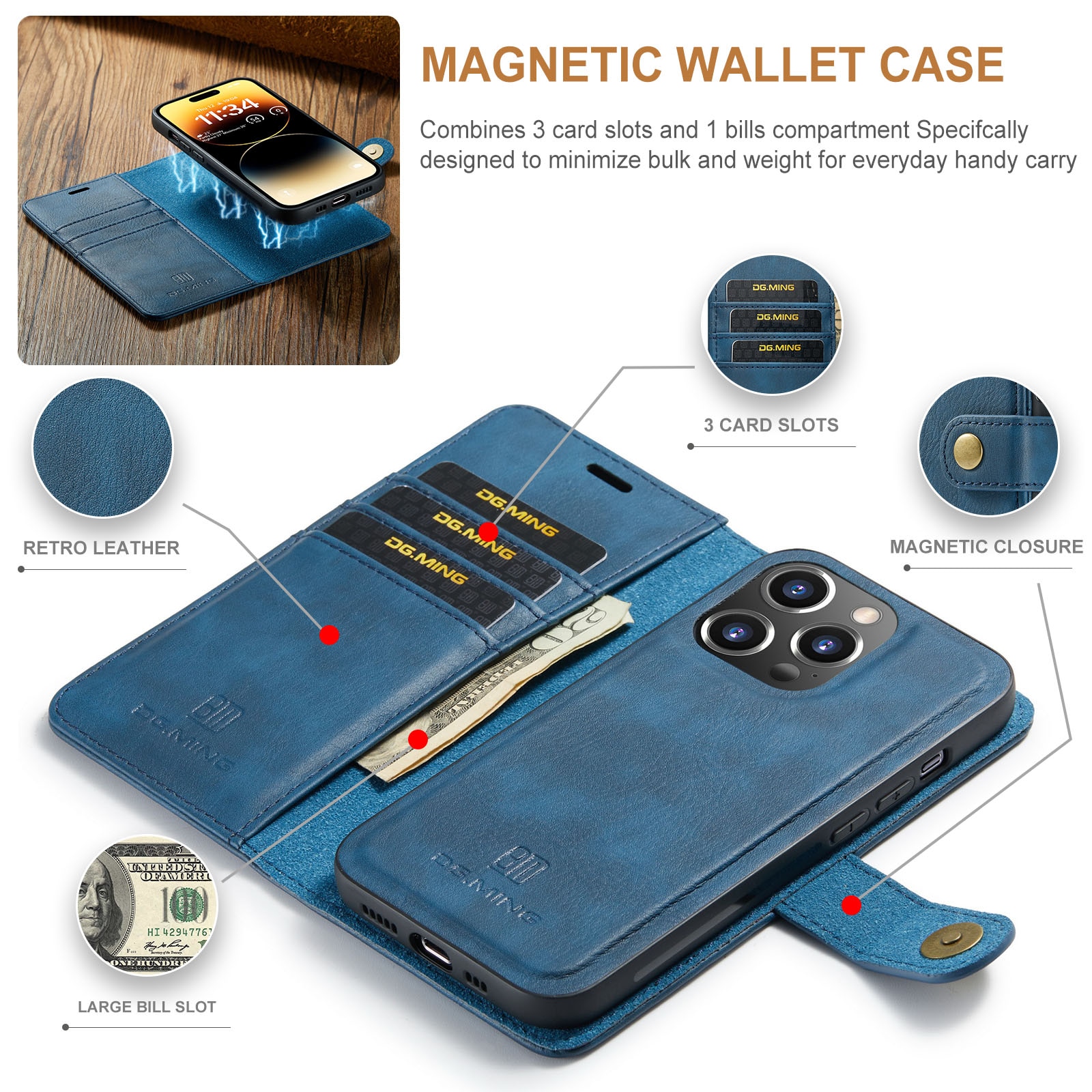 Magnet Wallet iPhone 15 Pro Max Blue