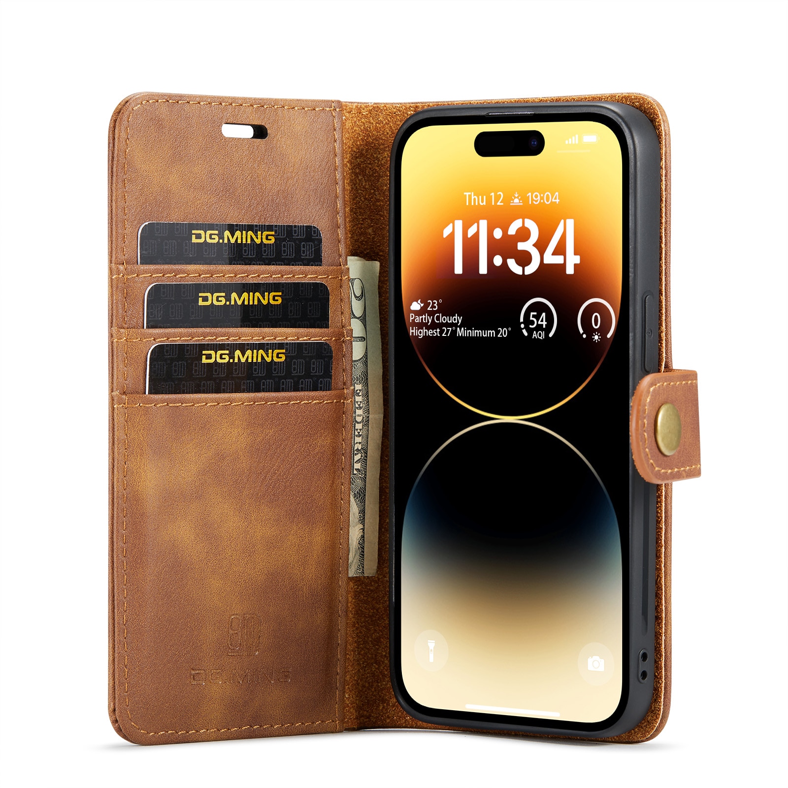 Magnet Wallet iPhone 14 Pro Cognac