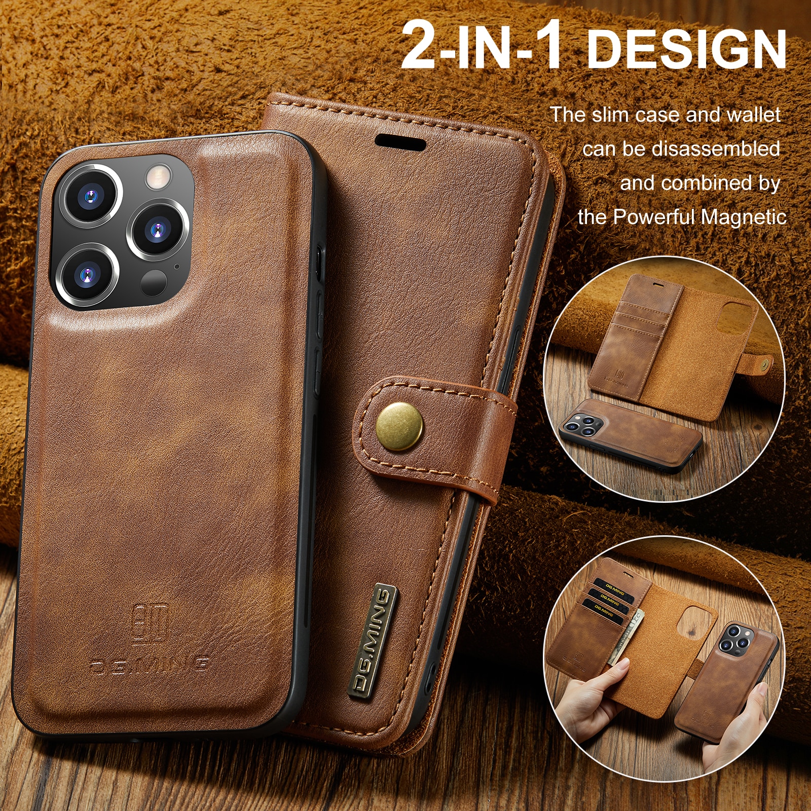 Magnet Wallet iPhone 15 Pro Cognac