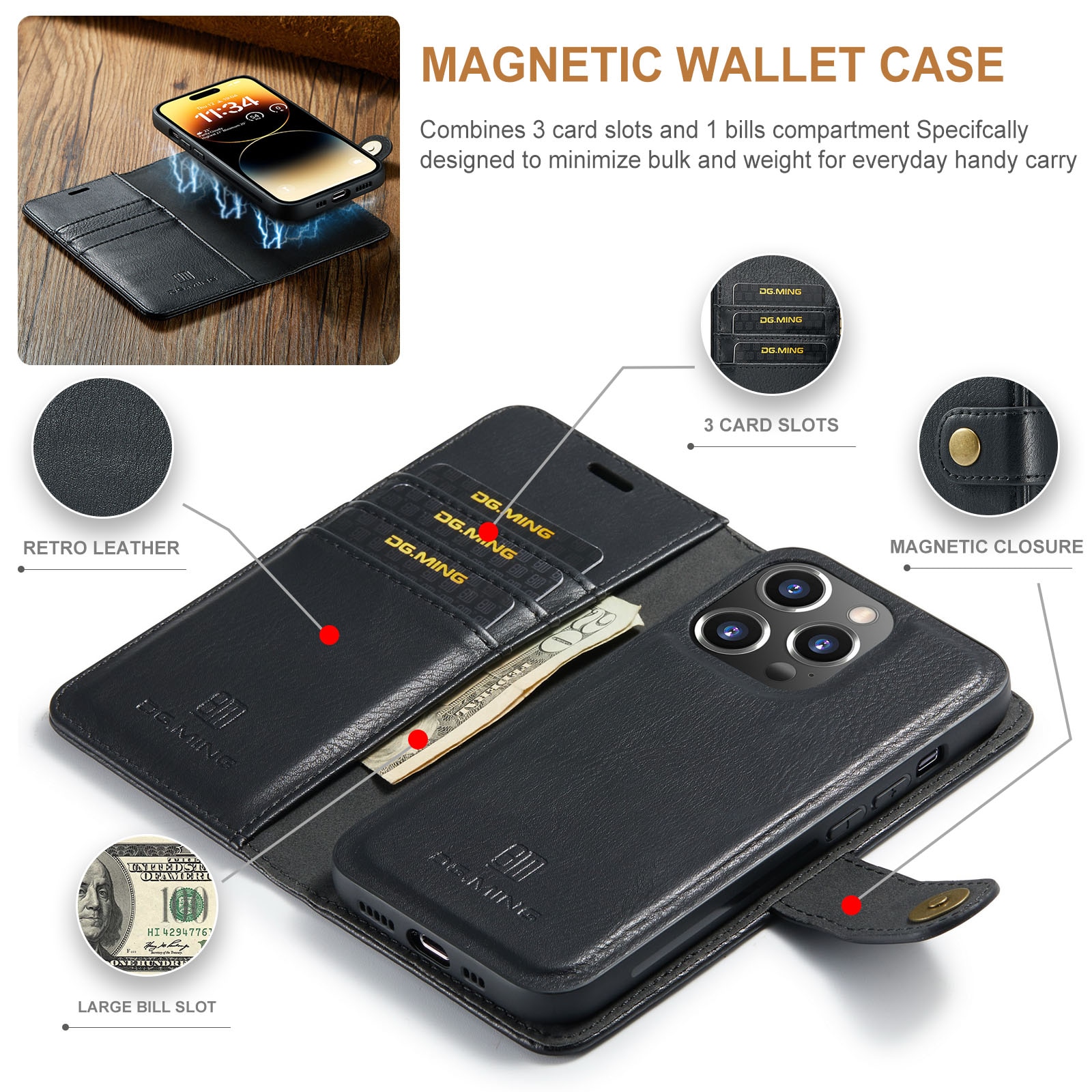 Magnet Wallet iPhone 14 Pro Max Black