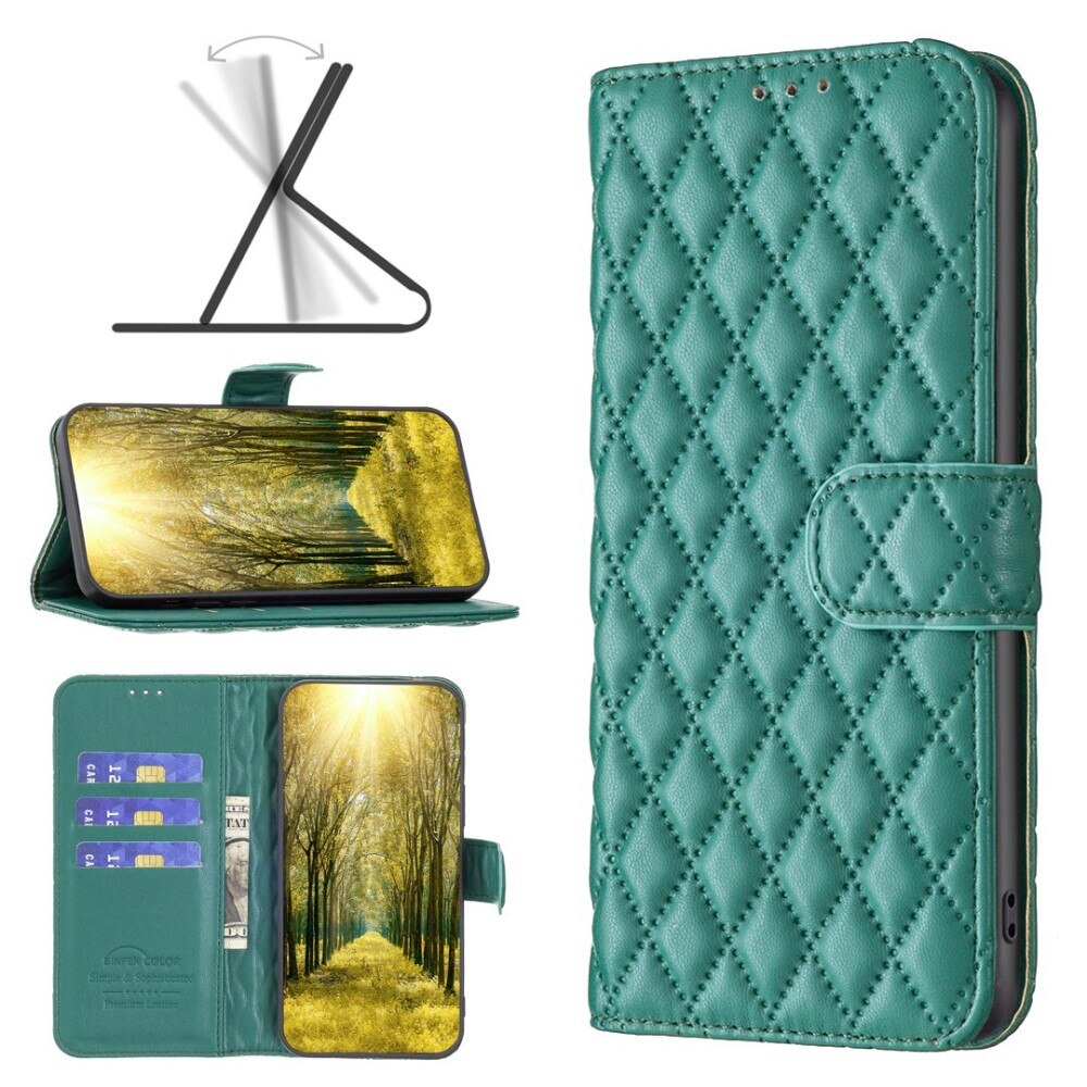 Lommebokdeksel iPhone 14 Quilted grønn