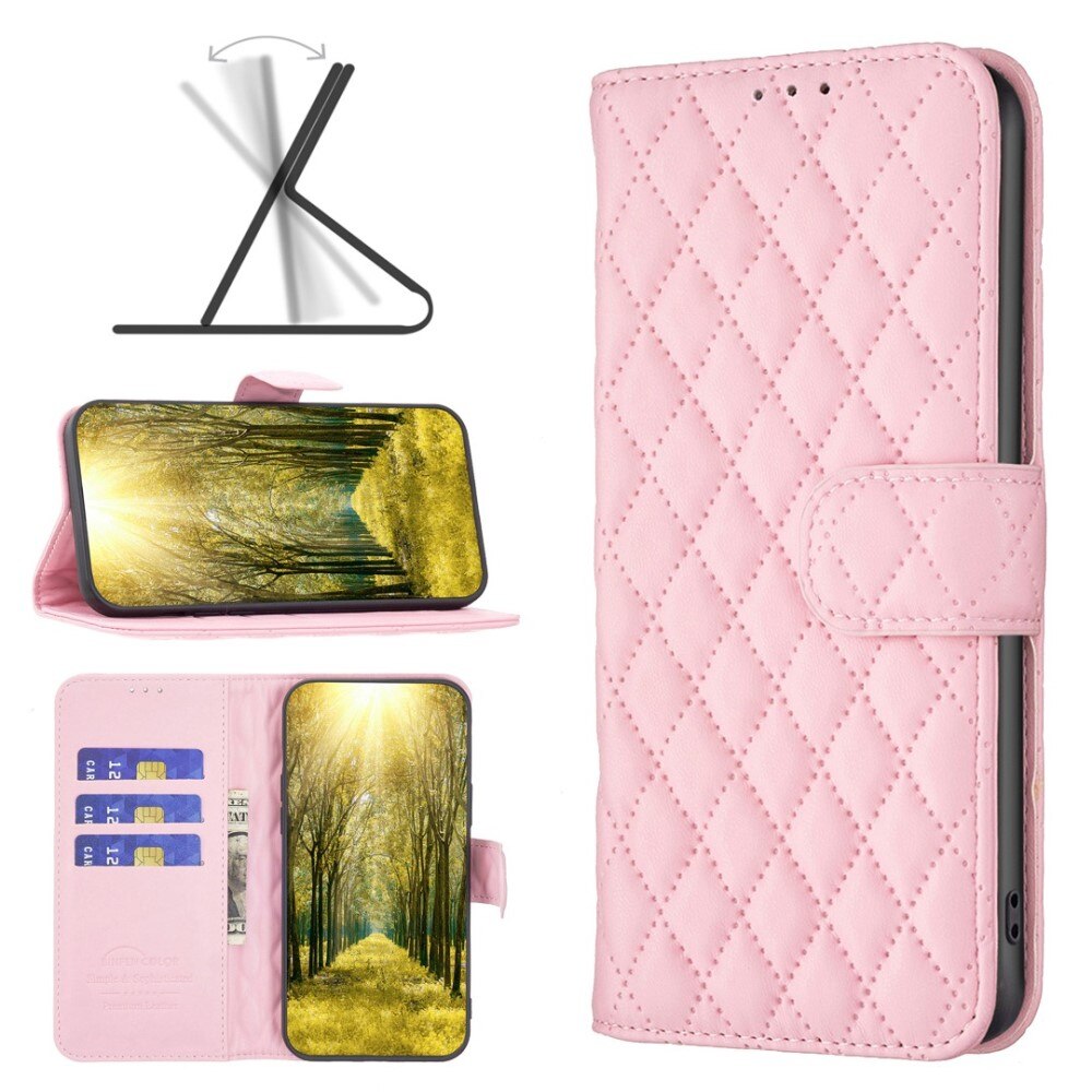 Lommebokdeksel iPhone 14 Pro Quilted rosa