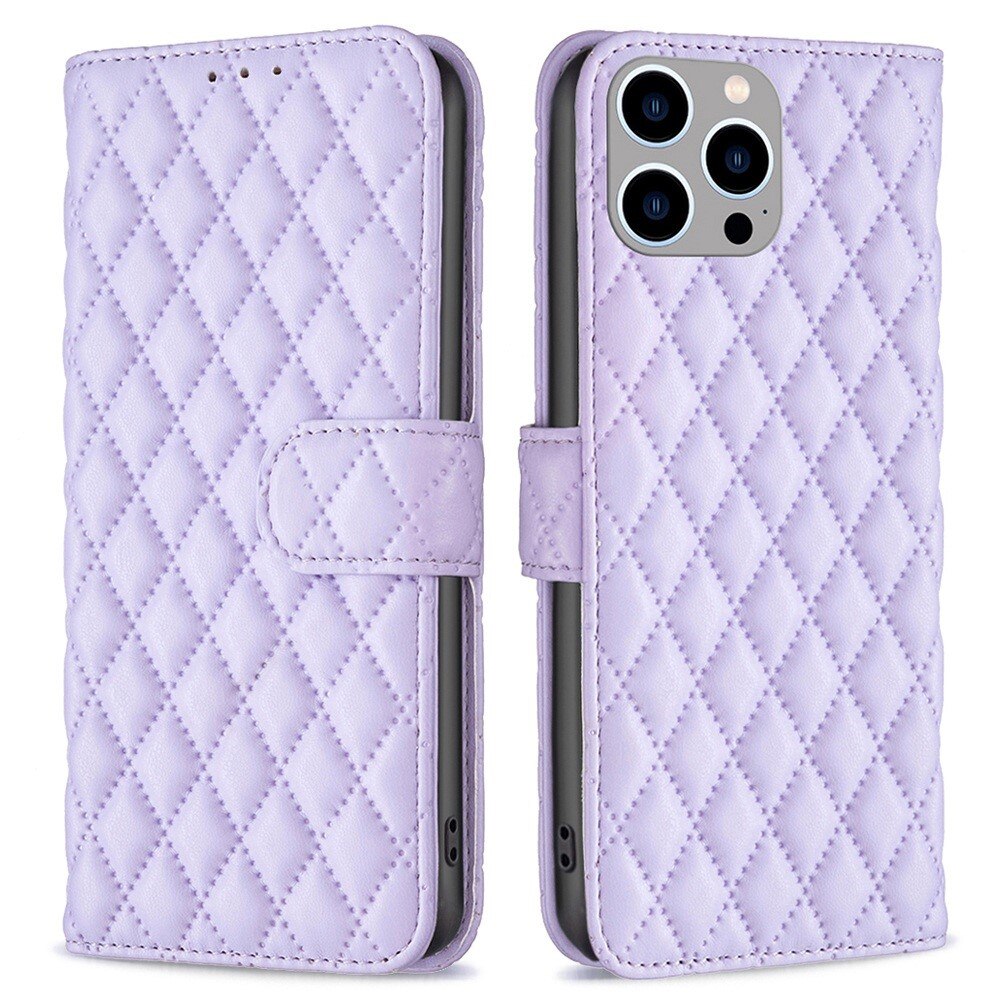 Lommebokdeksel iPhone 14 Pro Max Quilted lilla