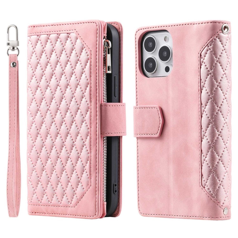 Lommebokveske iPhone 13 Pro Quilted Rosa