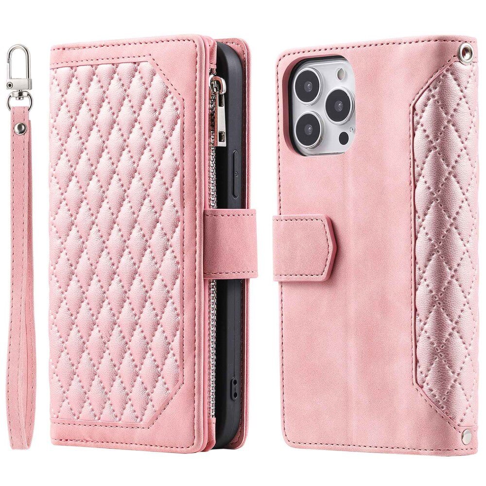 Lommebokveske iPhone 14 Pro Max Quilted Rosa