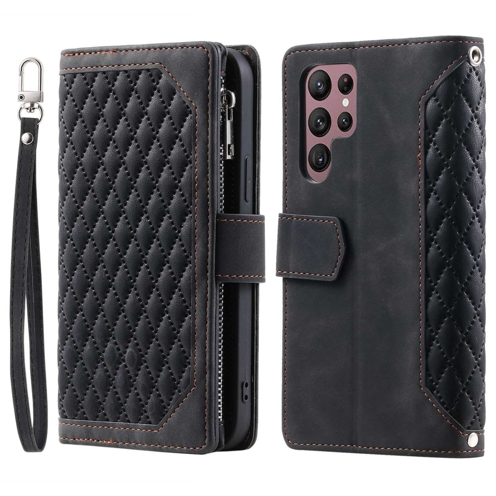 Lommebokveske Samsung Galaxy S22 Ultra Quilted Svart