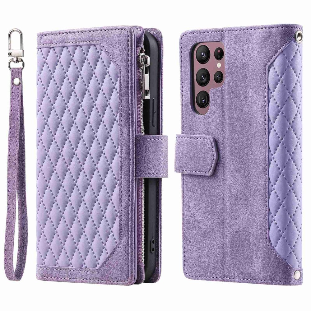 Lommebokveske Samsung Galaxy S22 Ultra Quilted Lilla