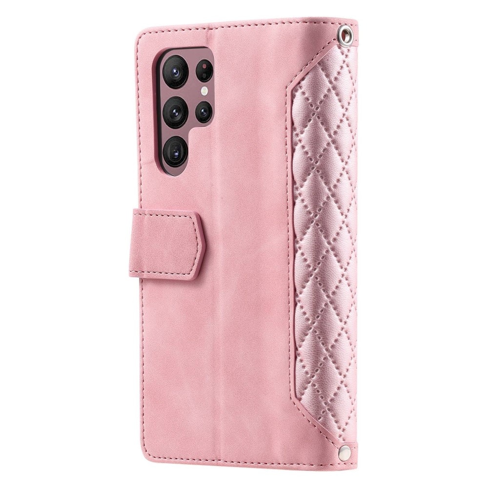 Lommebokveske Samsung Galaxy S22 Ultra Quilted Rosa