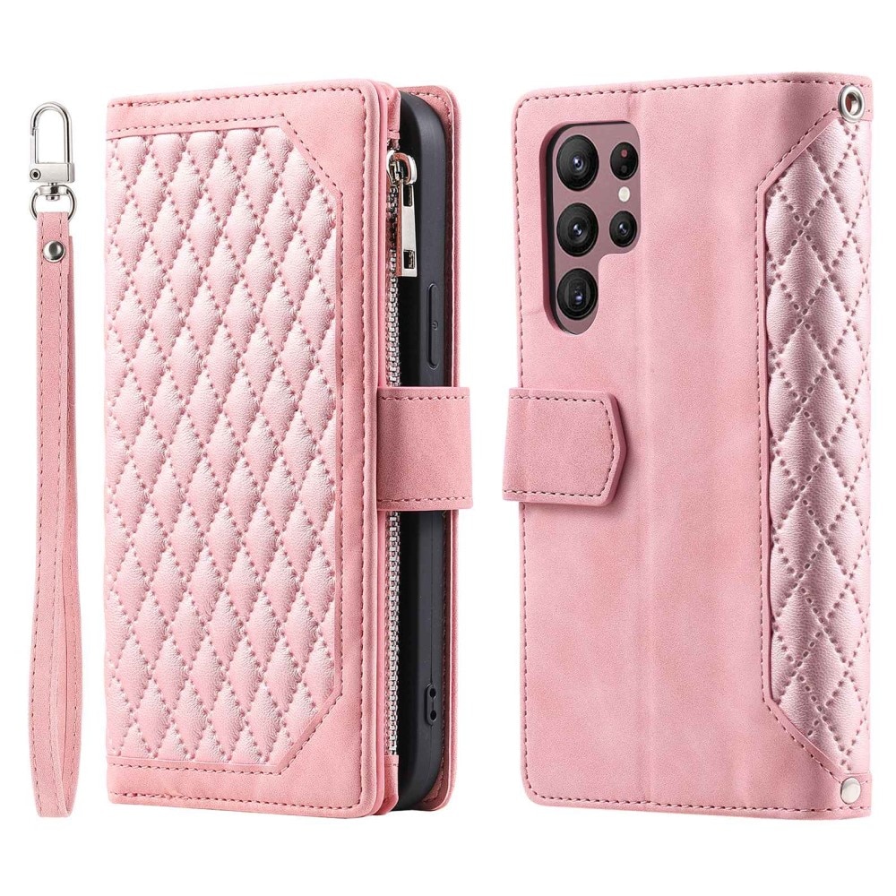 Lommebokveske Samsung Galaxy S22 Ultra Quilted Rosa