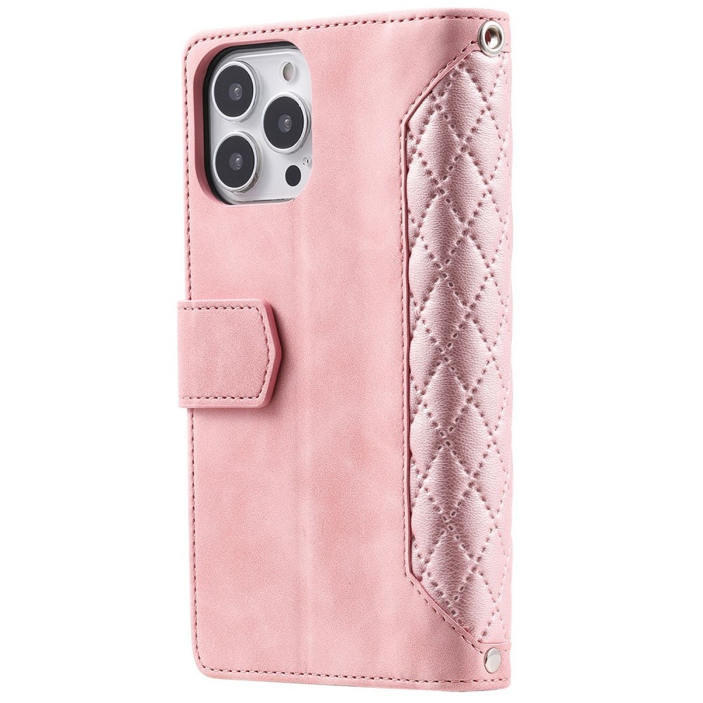 Lommebokveske iPhone 14 Pro Quilted Rosa