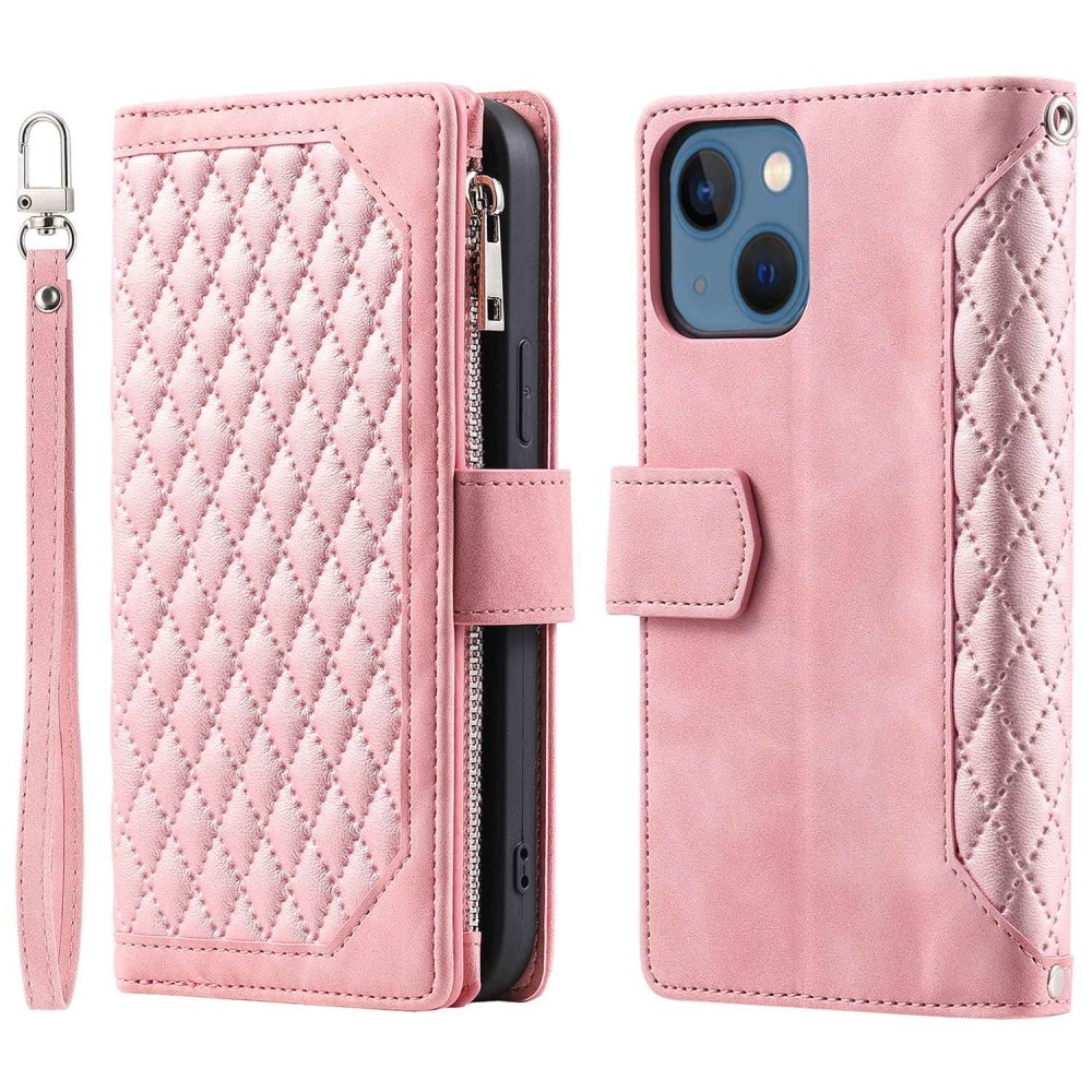 Lommebokveske iPhone 13 Quilted Rosa