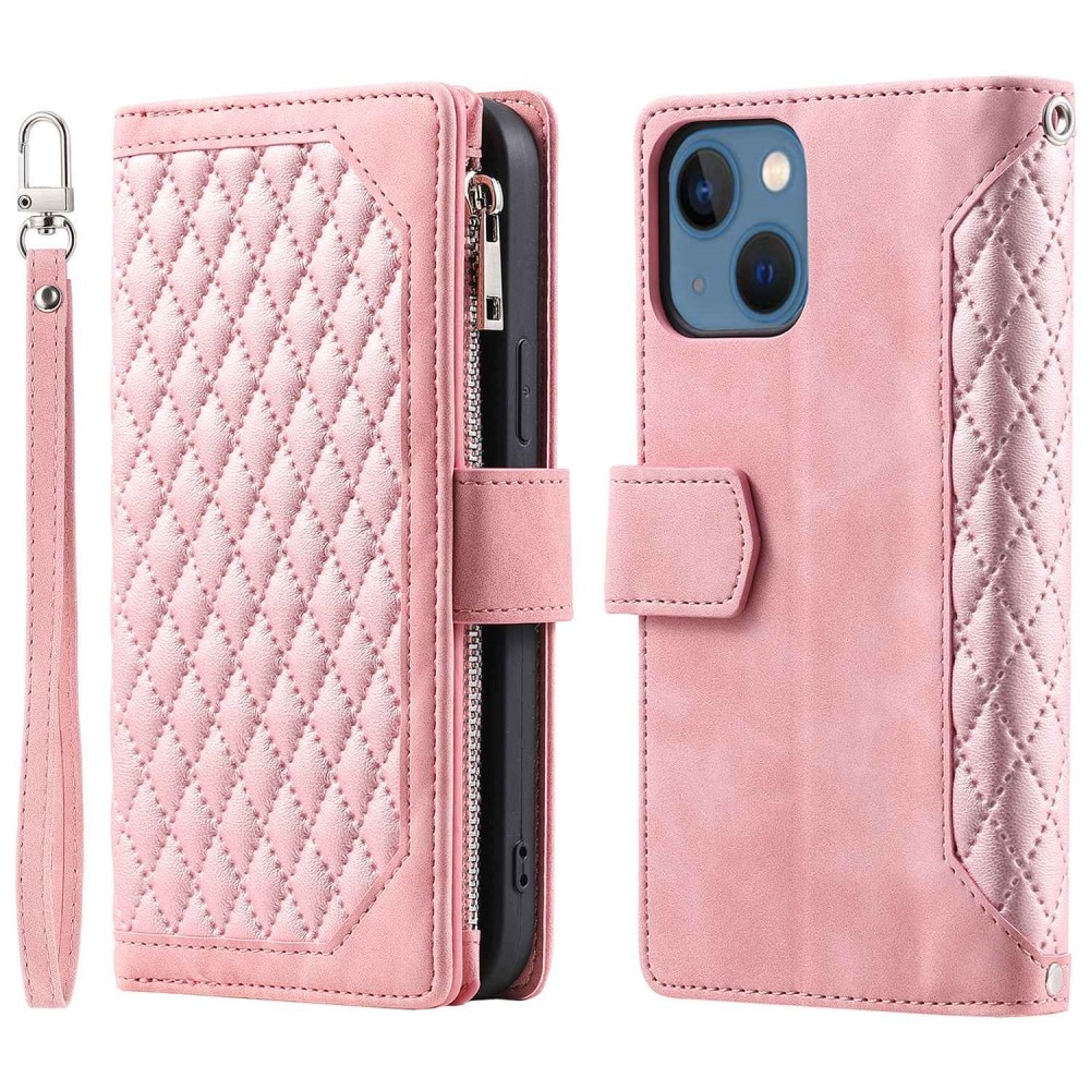 Lommebokveske iPhone 14 Quilted Rosa