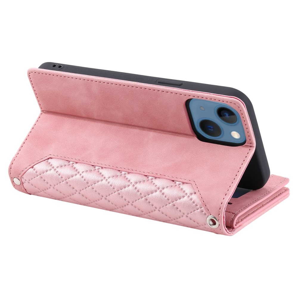 Lommebokveske iPhone 14 Plus Quilted Rosa