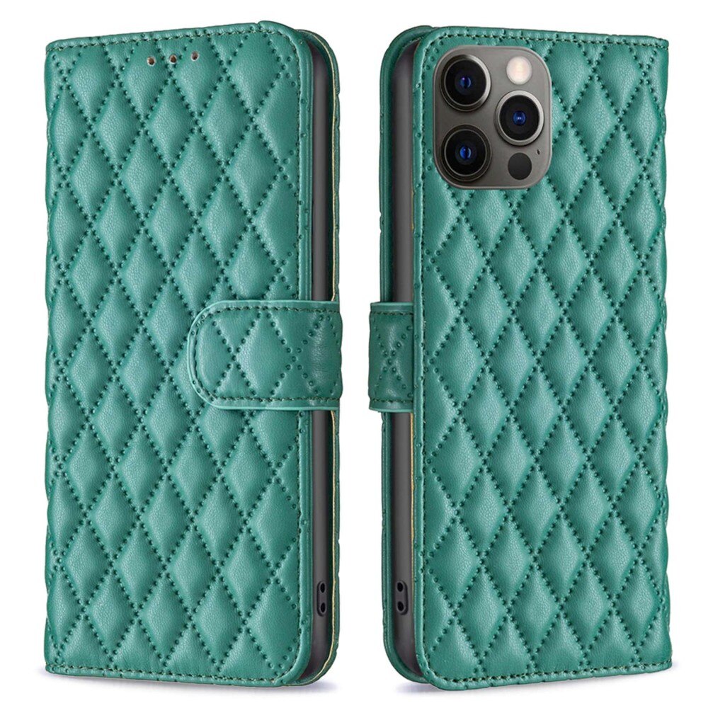 Lommebokdeksel iPhone 12/12 Pro Quilted grønn