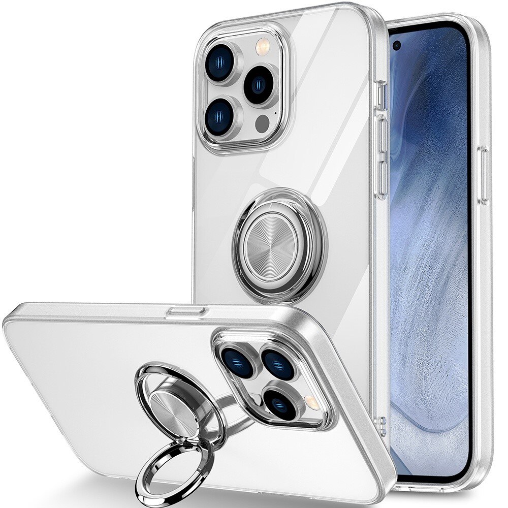 TPU Deksel Finger Ring Kickstand iPhone 14 Pro Max Gjennomsiktig