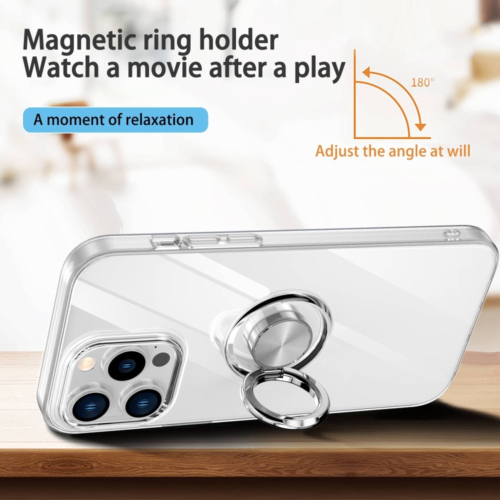 TPU Deksel Finger Ring Kickstand iPhone 14 Pro Max Gjennomsiktig
