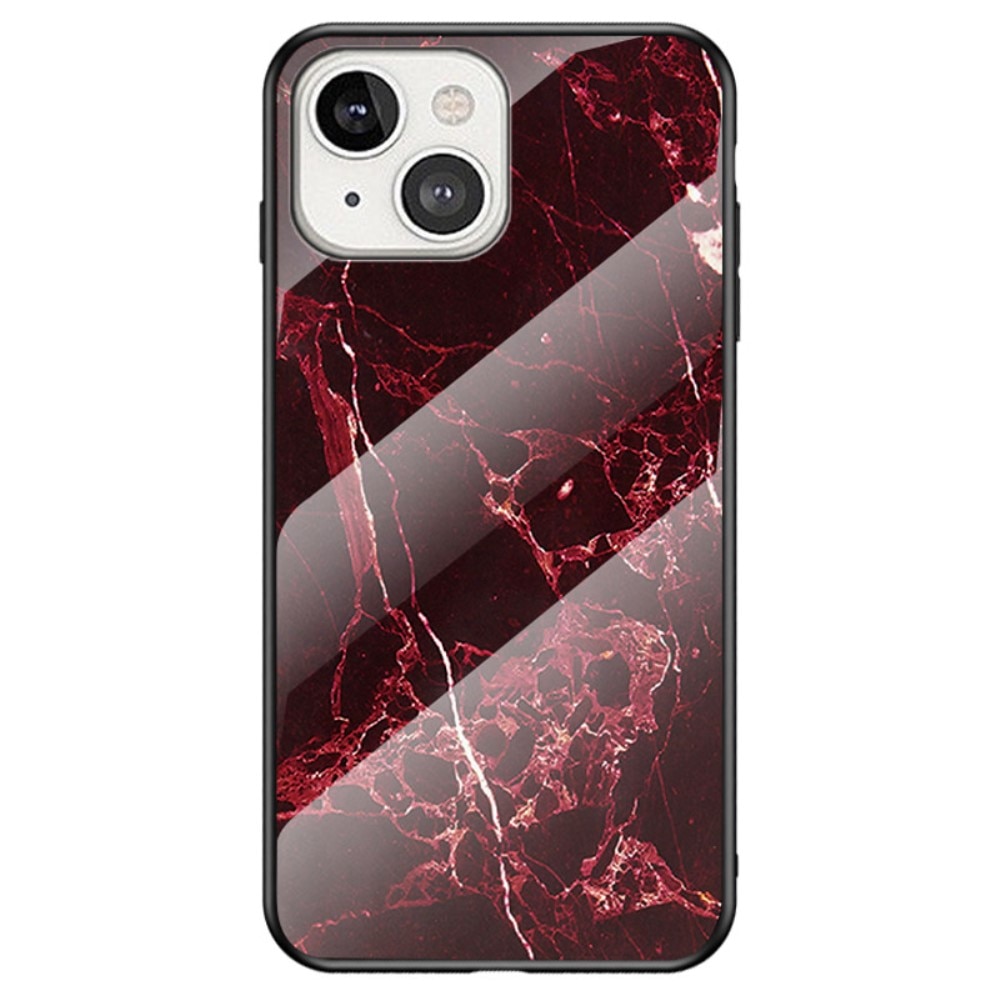 Herdet Glass Deksel iPhone 14 Plus rød marmor