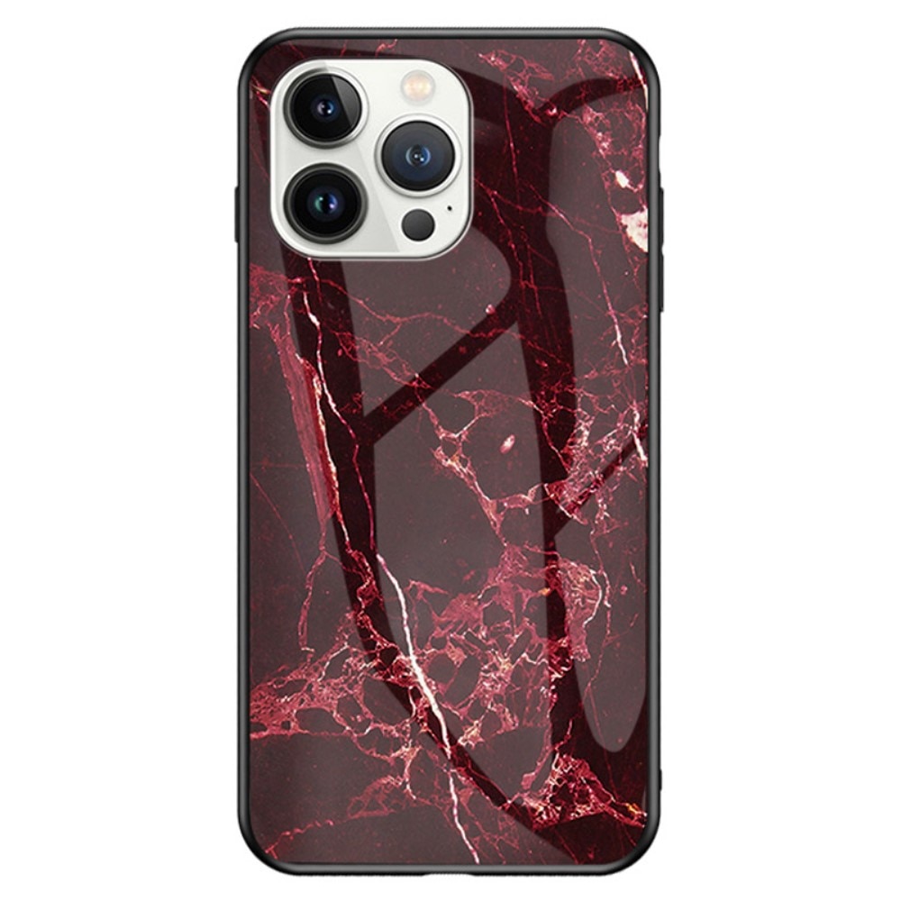 Herdet Glass Deksel iPhone 14 Pro Max rød marmor