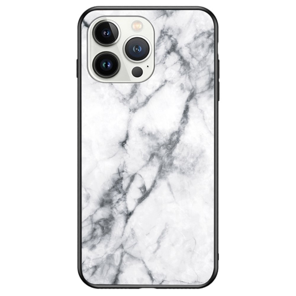 Herdet Glass Deksel iPhone 14 Pro Max hvit marmor