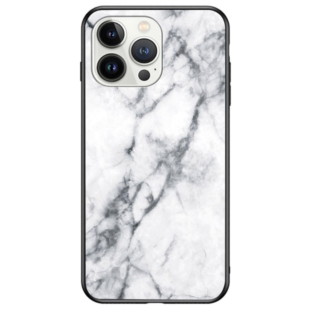 Herdet Glass Deksel iPhone 14 Pro hvit marmor