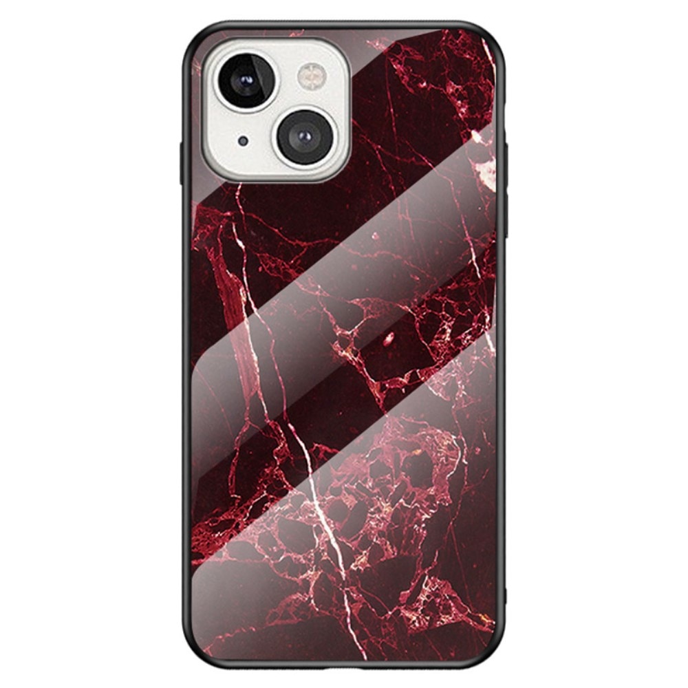 Herdet Glass Deksel iPhone 14 rød marmor