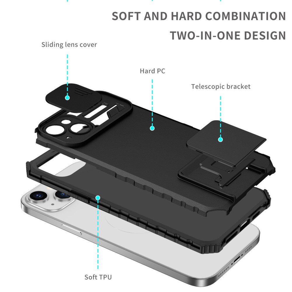 iPhone 14 Plus Kickstand Deksel kamerabeskyttelse svart