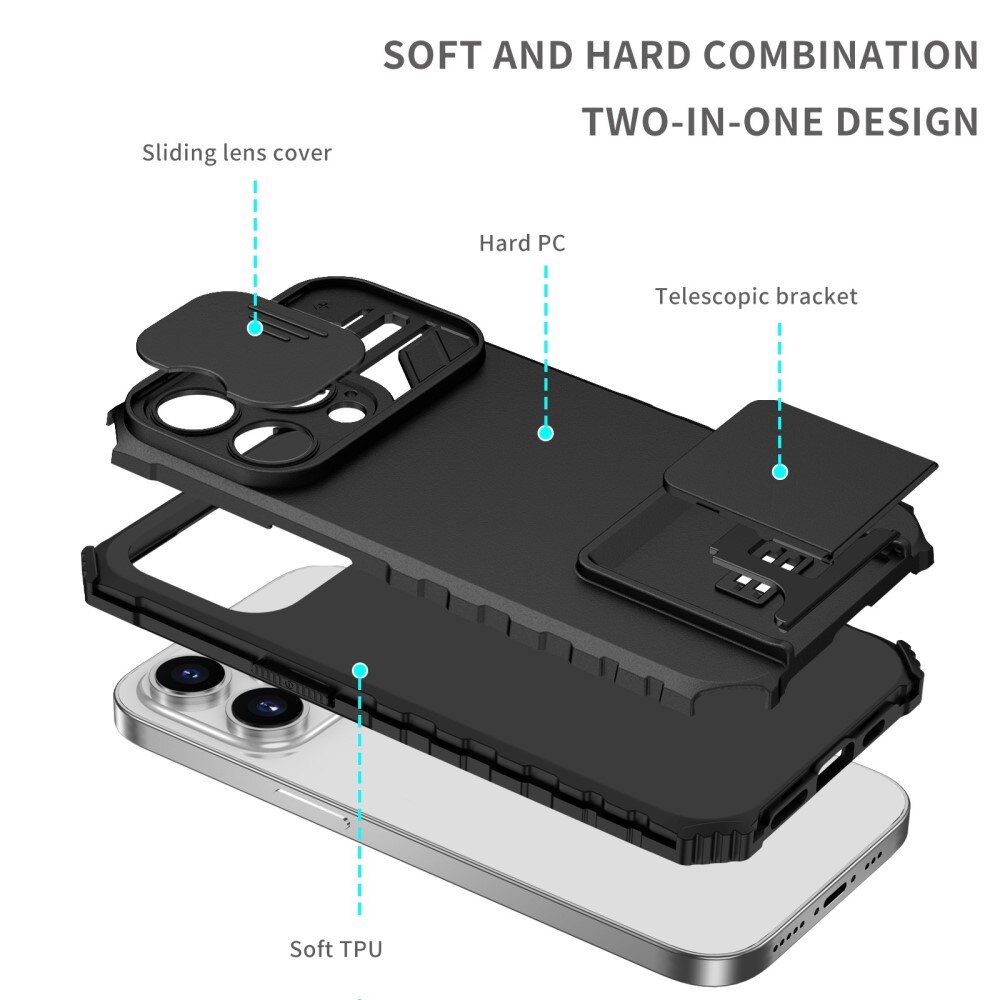 iPhone 14 Pro Kickstand Deksel kamerabeskyttelse Svart