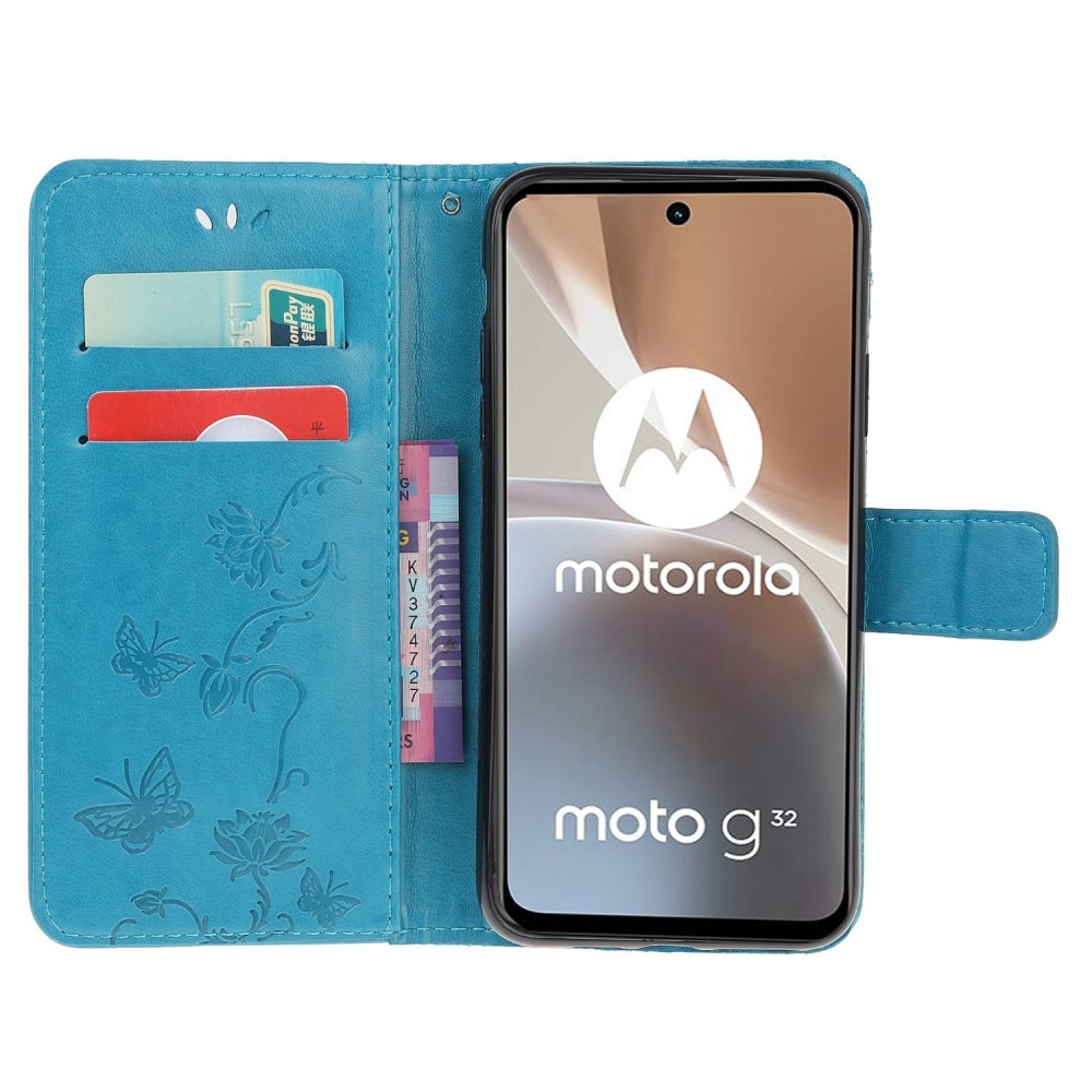 Lærveske Sommerfugler Motorola Moto G32 blå