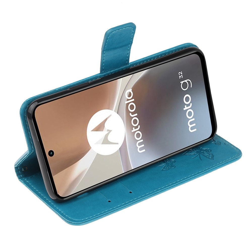 Lærveske Sommerfugler Motorola Moto G32 blå