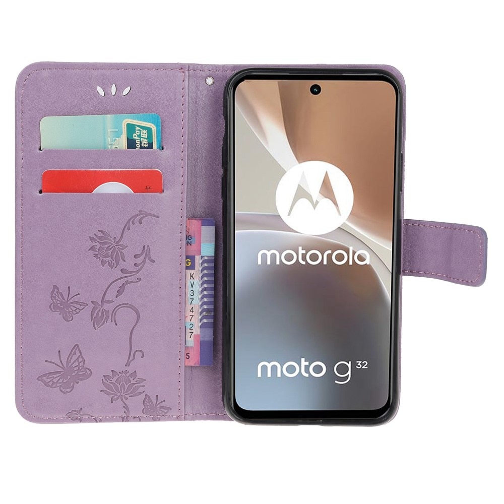 Lærveske Sommerfugler Motorola Moto G32 lilla