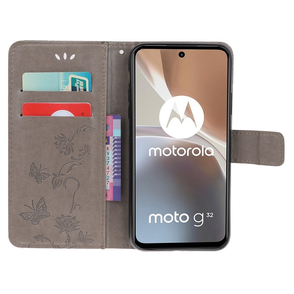 Lærveske Sommerfugler Motorola Moto G32 grå